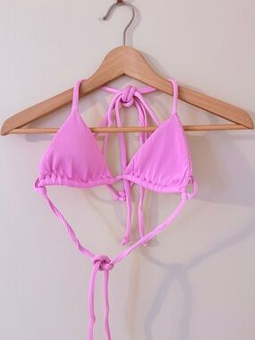 KULANI KINIS • Pink Ribbed Triangle Bikini Top